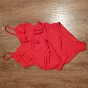 (L) H&M Ruffle One Piece Swimsuit Minimalist Beach Resortwear Pool Swimwear